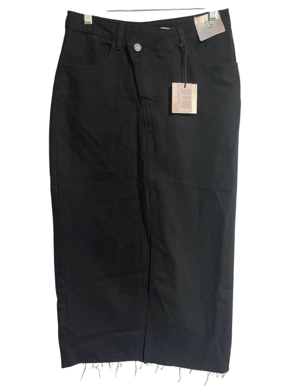 Black Happily Grey Womens Midi Denim Skirt Slit Front Size 7 Waist 27 Goth Retro